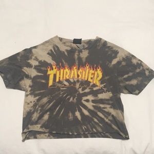 Bleach tie dye and cropped Thrasher T-shirt